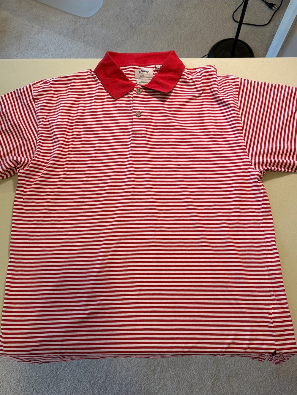 Men’s XXL Callaway Red and White Striped Polo with Solid Red Collar